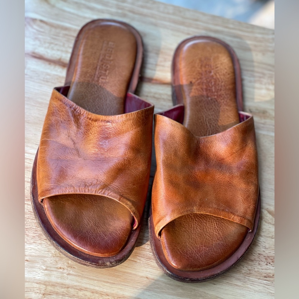 Bed Stu Brown Leather Slide Sandals